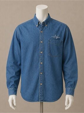 Cotton Heritage Mens Blue embroidered Denim cotton button down Large